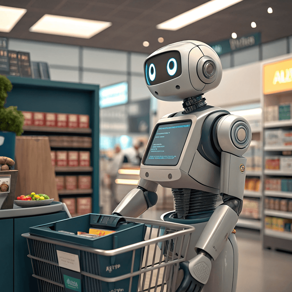 AI Robot shopping assistant in grocery store